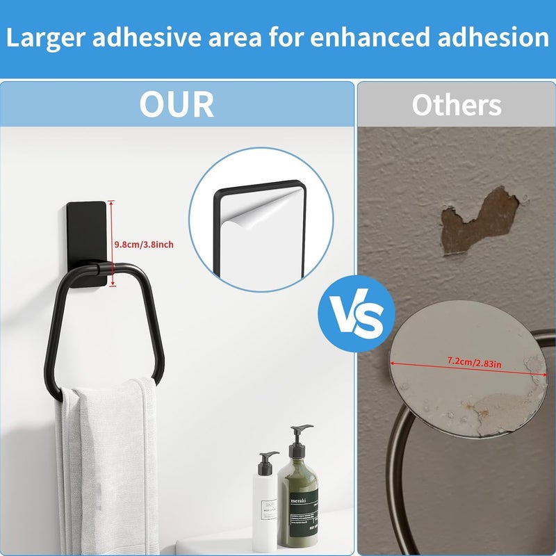 JUYSON Towel Ring, Hand Towel Holder for Bathroom, Adhesive Hand Towel Holder, Adhesive Towel Racks, Wall Mount Towel Hanger for Bathroom, Kitchen, NO Drill Easy to Install, 2 Pack(Matte Black) - Image 4